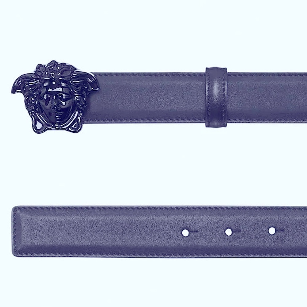 Versace Medusa-head “La Medusa” black leather belt w/enamel buckle NWOT